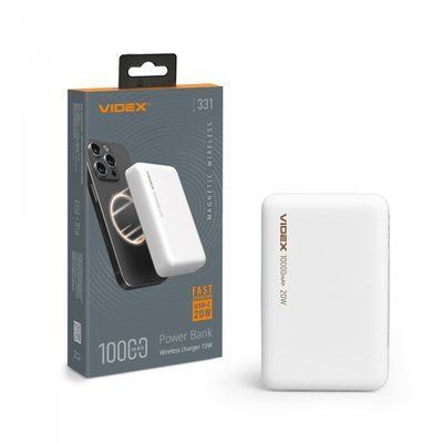 Повербанк з бездротовою зарядкою 10000mAh VIDEX VPB-331 PD20W White VPB-331-W фото