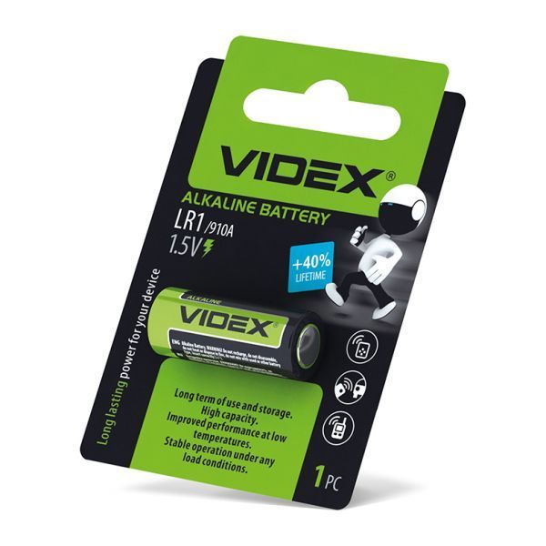 Батарейка лужна Videx LR1 1шт BLISTER LR1 1B фото