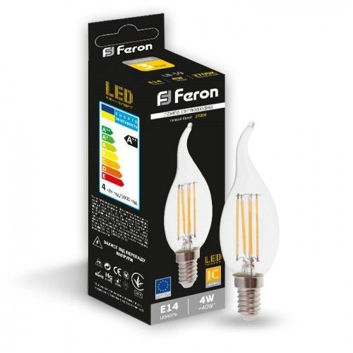 Лампа свiтлодiодна свічка на вітру 4W E14 2700K filament Feron LB-59 Cf37 25575 фото